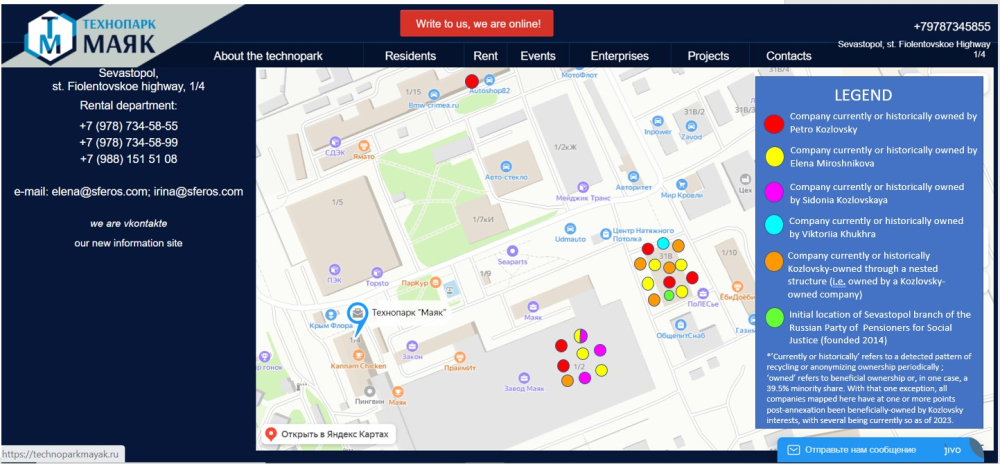 Map of Kozlovsky Companies at Technopark Mayak and Adjacent Address